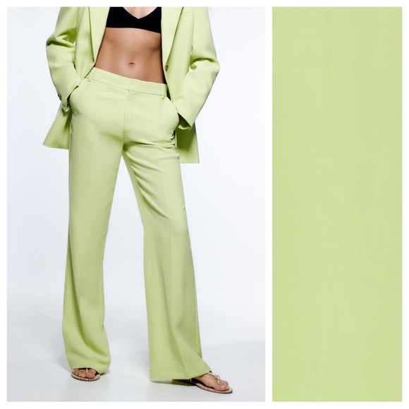 NWT. Zara Light Green Full Length Mid-Rise Pants. Size S, M. - Picture 2 of 11